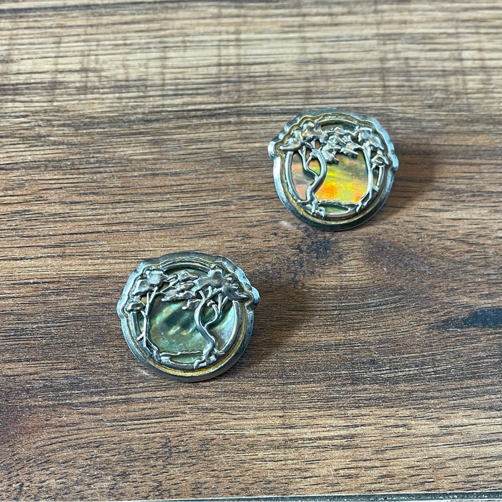 Vintage “DURI” Silver and Green Tree Earrings